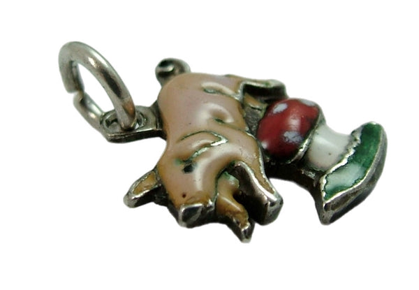 Small Vintage 1940’s/50’s Silver & Enamel Pig Jumping over a Toadstool Charm Enamel Charm - Sandy's Vintage Charms