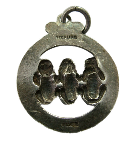 Antique Edwardian c1910 Silver & Blue Enamel Three Wise Monkeys Charm Antique Charm - Sandy's Vintage Charms