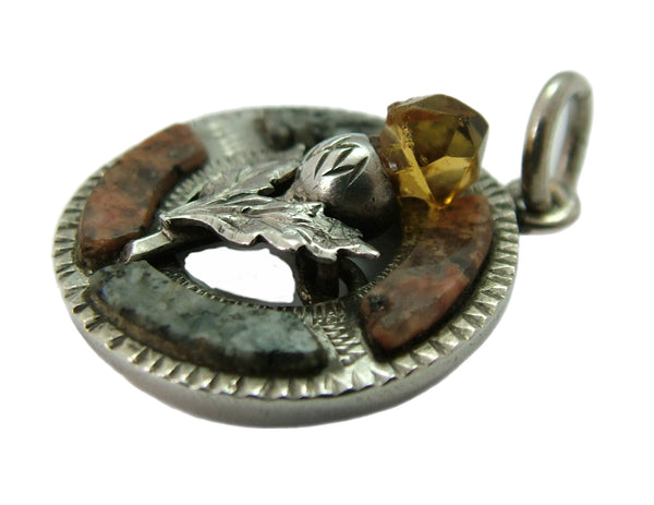 Antique Edwardian Silver & Scottish Agate Thistle Charm HM 1906 Antique Charm - Sandy's Vintage Charms