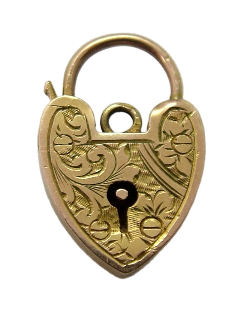 Antique Edwardian c1910 9ct Rose Gold Heart Shaped Padlock Charm