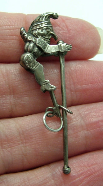 Antique Victorian c1900 Articulated Silver Punch on a Pole Charm Antique Charm - Sandy's Vintage Charms