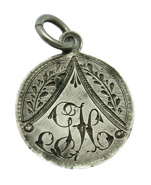 Antique Victorian German Metal Love Token Coin Charm “GH” & Decorative Border Love Token - Sandy's Vintage Charms