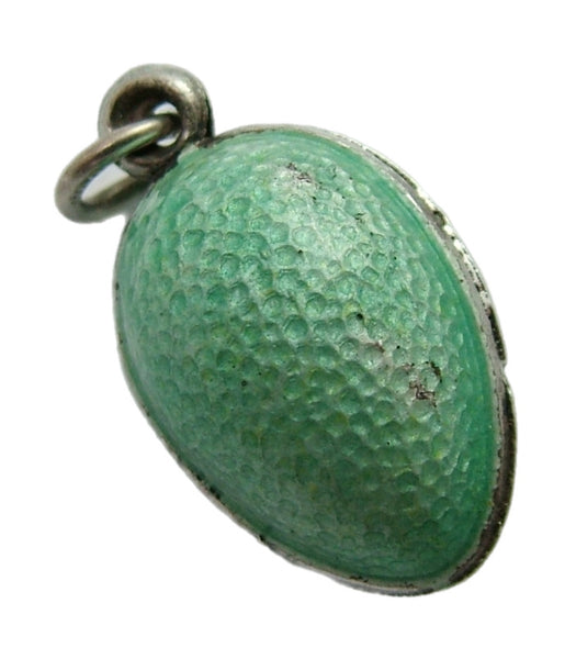 Antique Edwardian Silver & Pale Green Guilloche Enamel Egg Charm Antique Charm - Sandy's Vintage Charms