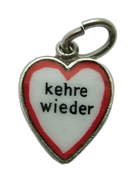 Small Vintage 1950's Silver & Enamel Heart Charm “Return Again” Enamel Charm - Sandy's Vintage Charms