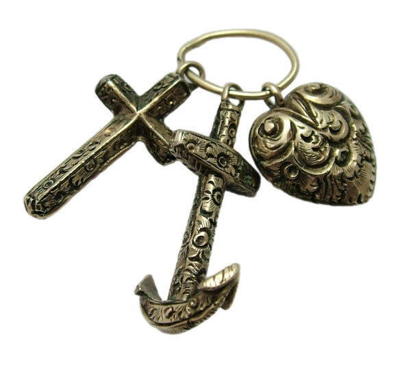Antique Victorian c1880 Pinchbeck Faith Hope & Charity Charm Set Antique Charm - Sandy's Vintage Charms