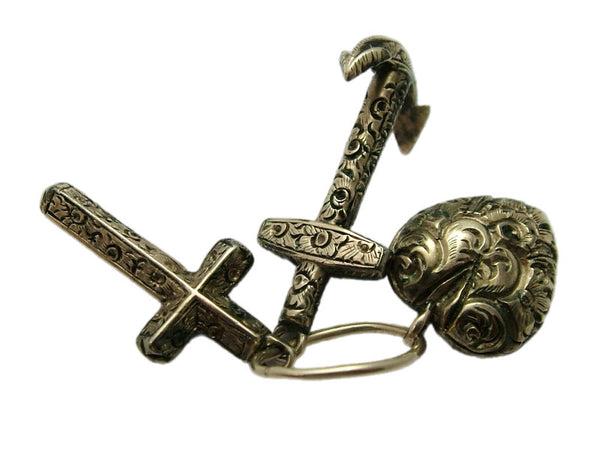 Antique Victorian c1880 Pinchbeck Faith Hope & Charity Charm Set Antique Charm - Sandy's Vintage Charms