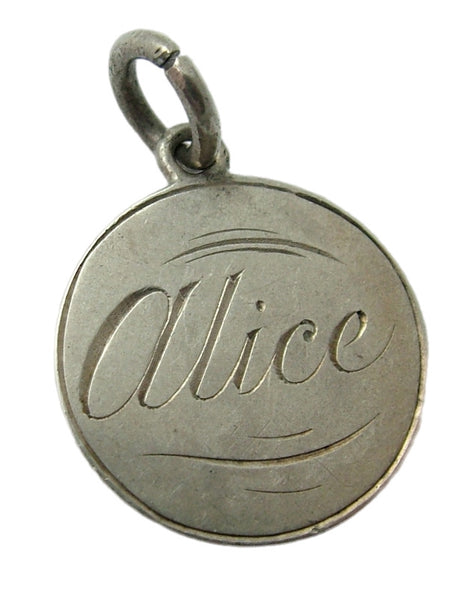 Antique Victorian Silver Engraved Love Token Coin Charm “ALICE” Love Token - Sandy's Vintage Charms