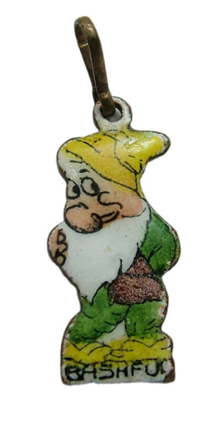 Vintage 1930's Brass & Enamel Snow White & The Seven Dwarfs Charm BASHFUL 1920s-1950s Charm - Sandy's Vintage Charms