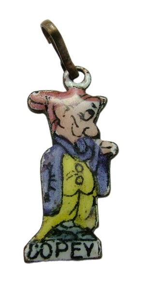 Vintage 1930's Brass & Enamel Snow White & The Seven Dwarfs Charm DOPEY 1920s-1950s Charm - Sandy's Vintage Charms