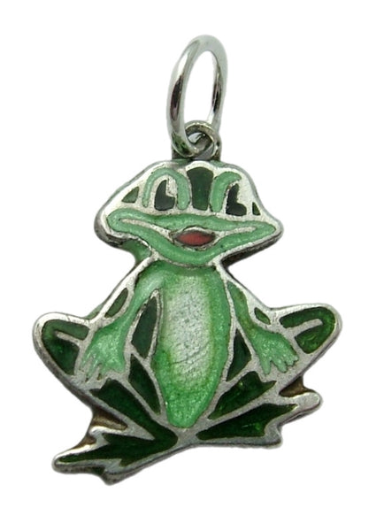 Small Vintage 1950's Silver & Green Enamel Frog Charm Enamel Charm - Sandy's Vintage Charms