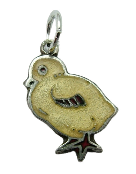 Small Vintage 1950's Silver & Yellow Enamel Chick Charm Enamel Charm - Sandy's Vintage Charms