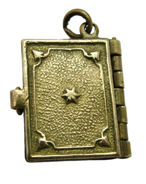 Antique Edwardian Miniature Brass & Enamel Photo Book Charm BRISTOL Antique Charm - Sandy's Vintage Charms