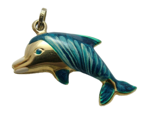 Vintage 1990's Italian 9ct Gold & Blue Enamel Bottlenose Dolphin Charm