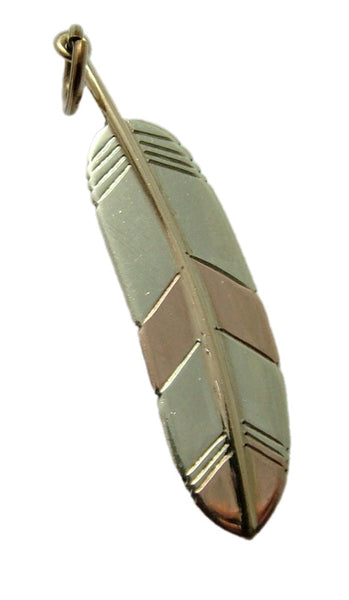Large Vintage 1970's Solid 2 Colour 9ct Gold Feather Charm HM 1977