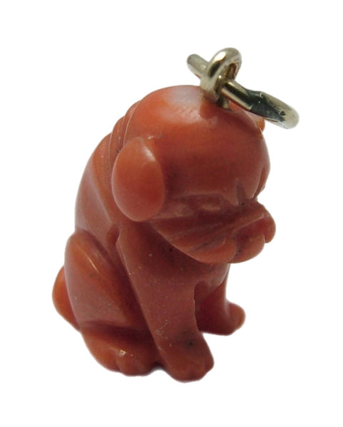 Vintage 1930's Coral & 14k 14ct Gold Dog Charm
