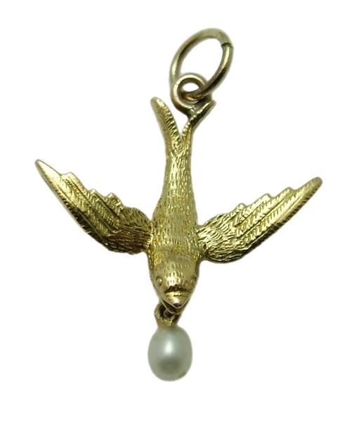 Antique Victorian c1890 15ct Gold & Pearl Bird Charm