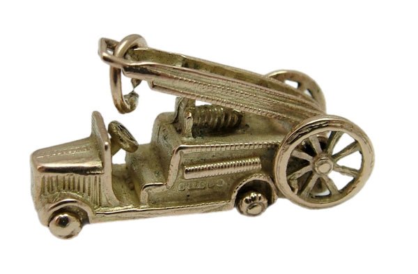 Vintage 1960's 9ct Gold Fire Engine Charm with Moving Wheels HM 1960