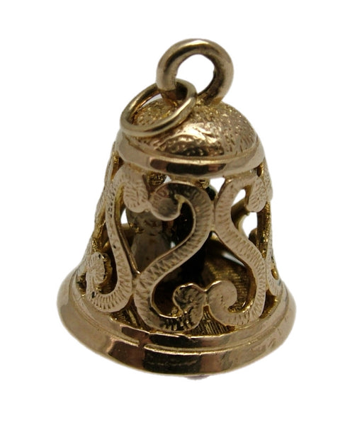 Large Vintage 1960's 9ct Gold Opening Bell Charm With Enamel Bride & Groom Inside HM 1963