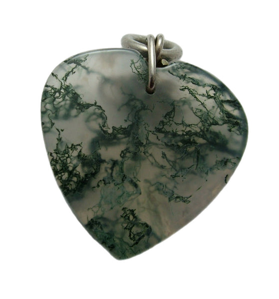 Vintage 1960’s/70's Moss Agate Heart Charm with Silver Mouse