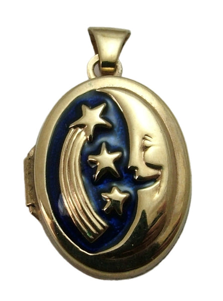 Modern Secondhand 9ct Gold & Blue Enamel Moon & Star Locket Charm