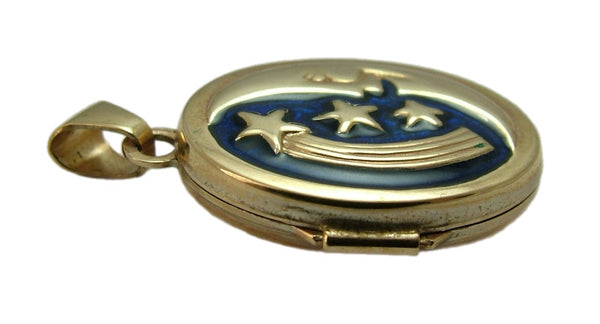 Modern Secondhand 9ct Gold & Blue Enamel Moon & Star Locket Charm