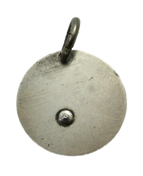 Antique Victorian Silver Gem Set Love Token Coin Charm Ruby Glass