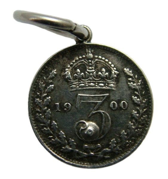 Antique Victorian 1900 Silver Gem Set Love Token Coin Charm Opaline Glass