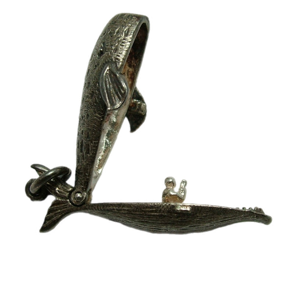 Large Vintage 1960's Silver Opening Whale Charm Jonah Praying Inside HM 1963