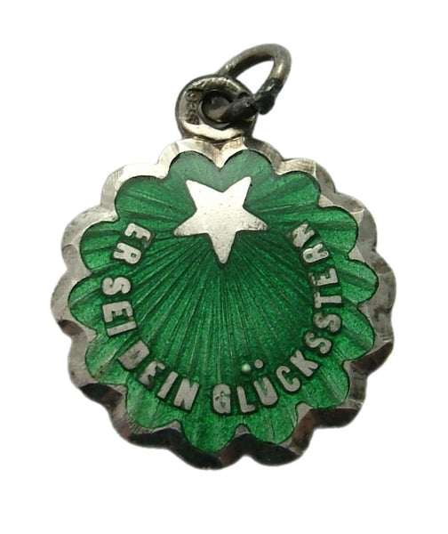 Antique c1920’s European Silver & Green Enamel Lucky Star Charm