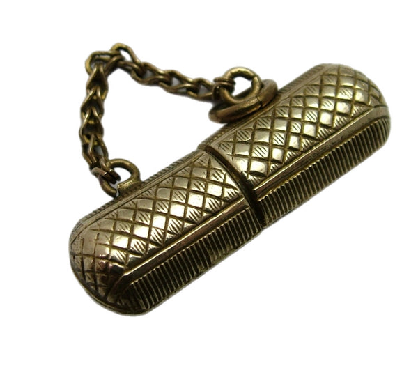 Antique Edwardian c1910 Brass “Love is Blind” Glasses Case Charm Removable Glasses Inside