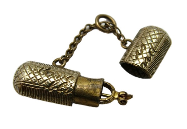 Antique Edwardian c1910 Brass “Love is Blind” Glasses Case Charm Removable Glasses Inside