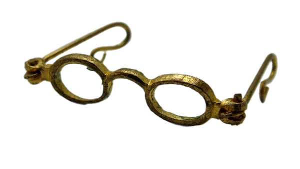 Antique Edwardian c1910 Brass “Love is Blind” Glasses Case Charm Removable Glasses Inside