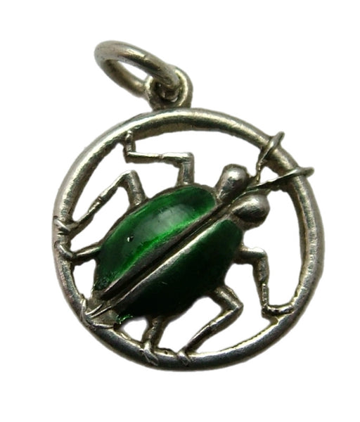 Small Vintage 1950's Silver & Green Enamel Beetle Charm