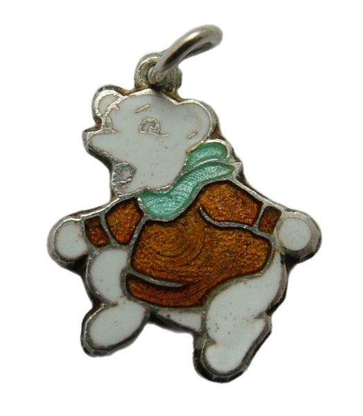 Vintage 1950's Silver & Enamel Polar Bear Charm with Jumper & Scarf