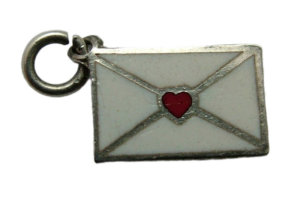 Small Vintage 1950's Silver & White Enamel Envelope Charm with Heart