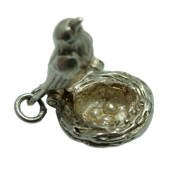 Vintage 1960's Silver Opening Bird on a Nest Charm Eggs Inside