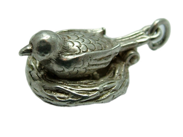 Vintage 1960's Silver Opening Bird on a Nest Charm Eggs Inside