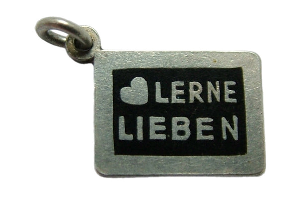 Small Vintage 1950's Silver & Black Enamel School Slate “LEARN TO LOVE” Charm