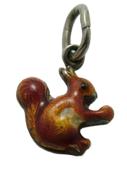 Small Vintage 1950's Silver & Brown Enamel Squirrel Charm