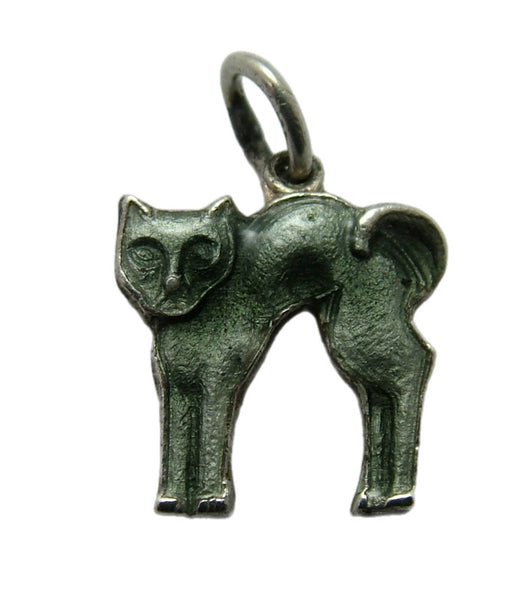 Small Vintage 1950's Silver & Grey Enamel Cat Charm