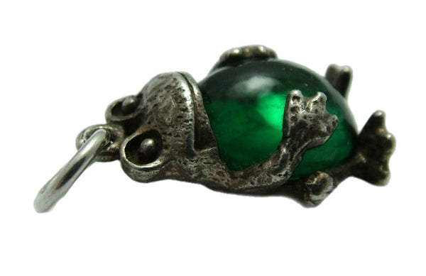 Vintage 1970's Silver & Green Crystal Frog Charm