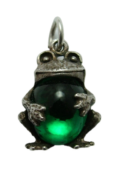 Vintage 1970's Silver & Green Crystal Frog Charm