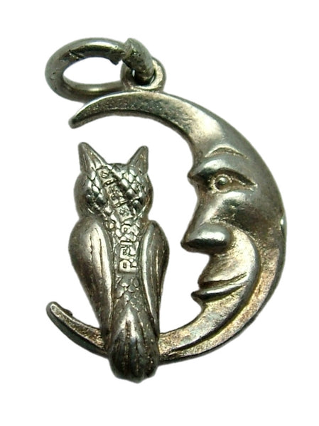 Small Vintage 1960's Solid Silver Owl Sitting in a Crescent Moon Charm HM 1962/63