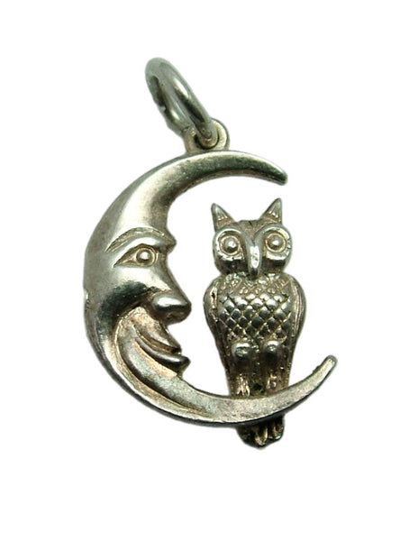 Small Vintage 1960's Solid Silver Owl Sitting in a Crescent Moon Charm HM 1962/63