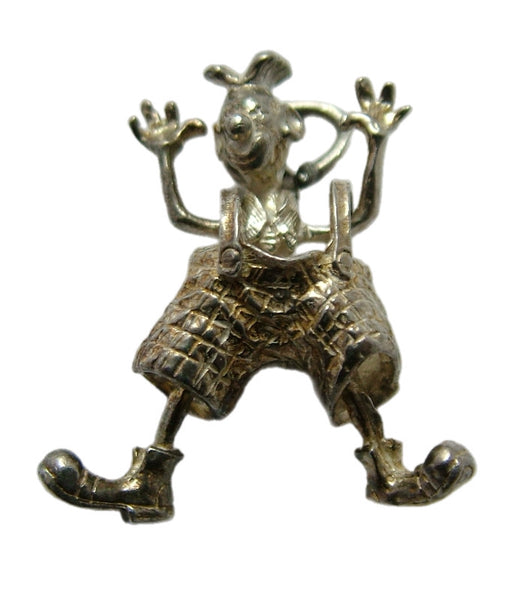 Vintage 1970's Silver Clown Charm with Moving Oversized Trousers