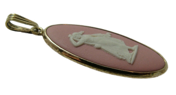 Vintage 1980's Gold Plated Silver & Pink Wedgwood Jasperware “Hygeia” Pendant Charm HM 1983