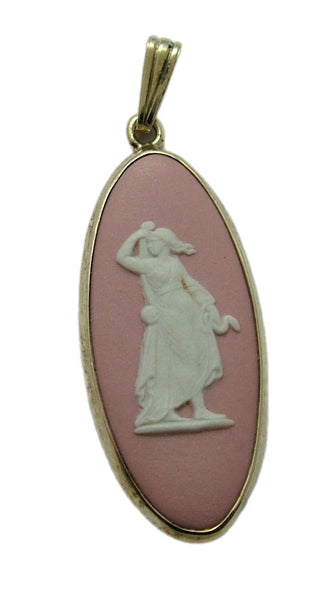 Vintage 1980's Gold Plated Silver & Pink Wedgwood Jasperware “Hygeia” Pendant Charm HM 1983