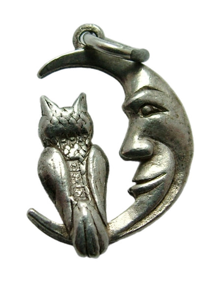 Small Vintage 1960's Solid Silver Owl Sitting in a Crescent Moon Charm HM 1962/63