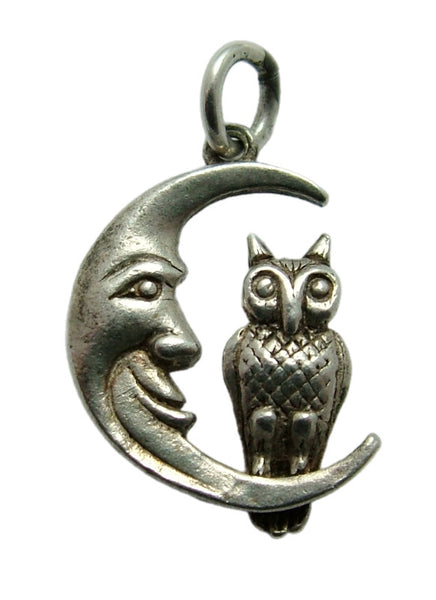 Small Vintage 1960's Solid Silver Owl Sitting in a Crescent Moon Charm HM 1962/63