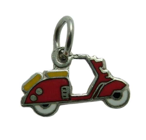 Small Vintage 1950's Silver & Red Enamel Scooter Charm